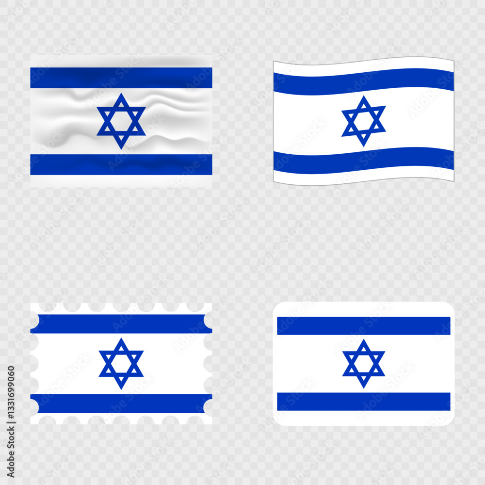 Israel national flag in four different styles.