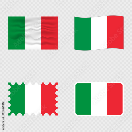 Italy national flag in four different styles.