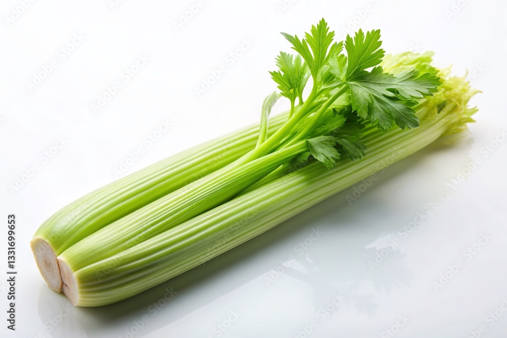 Minimalist Celery Still Life: Single Stalk on White Background Minimalist Celery Still Life: Single Stalk on White Background