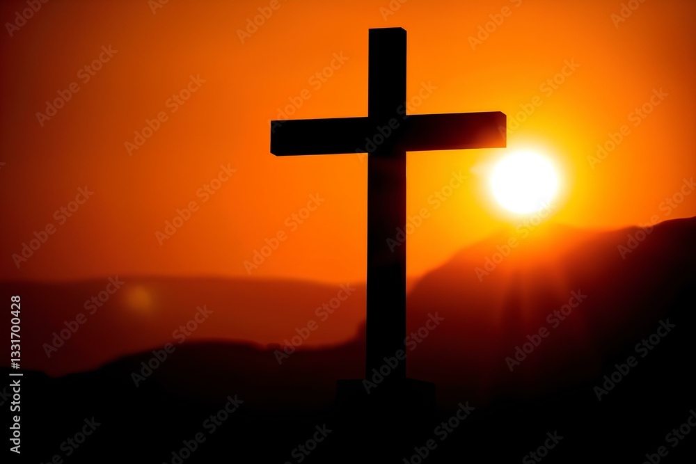 High Contrast Cross Silhouette at Sunset with Soft Focus Background High Contrast Cross Silhouette at Sunset with Soft Focus Background
