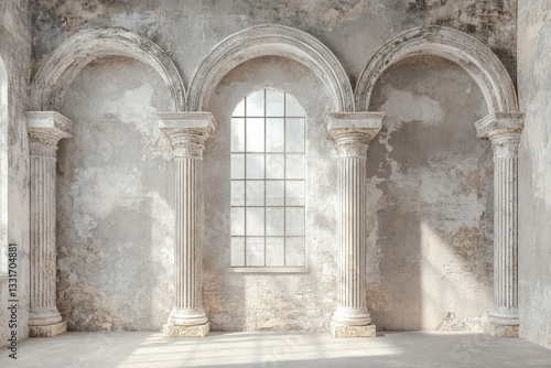 Wallpaper Mural Elegant architectural features in an abandoned room with three arches and a large window Torontodigital.ca
