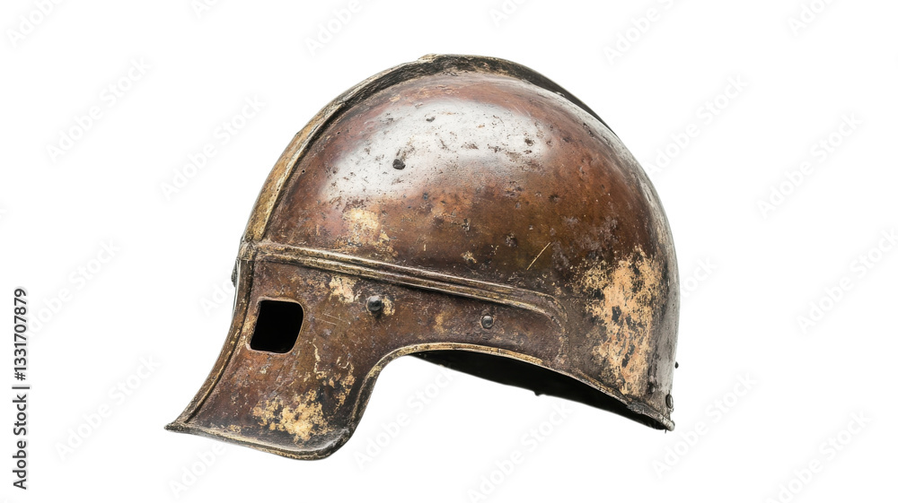 Fototapeta premium Historic military helmet showcasing wear and age from past battles, representing a significant era in warfare