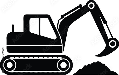 Construction excavator silhouette vector illustration,Construction excavator icon