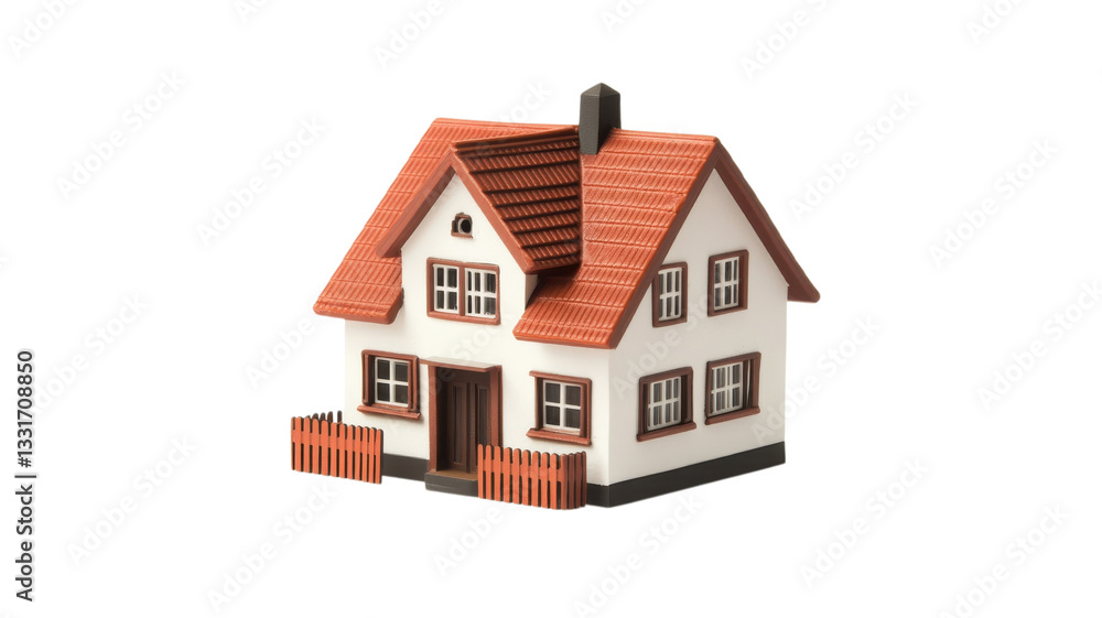 Model house made of plastic displayed on a plain background emphasizes architectural details and design elements Model house made of plastic displayed on a plain background emphasizes architectural details and design elements