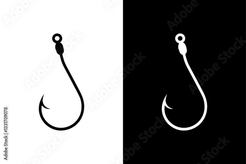 Simple Fishing Hook Icon Black and White Silhouette for Graphics.