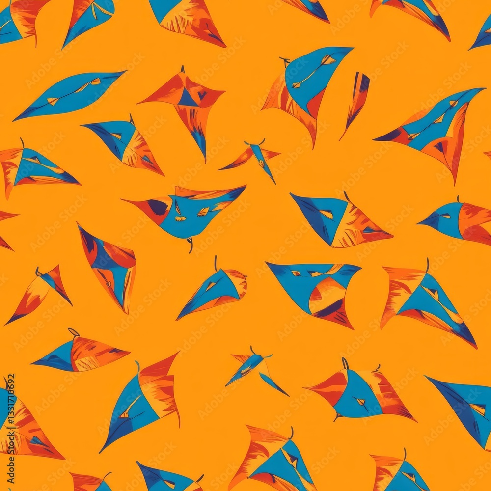 Fototapeta premium Art Thai Kites Perspective Blue Vibrant Kite Shapes