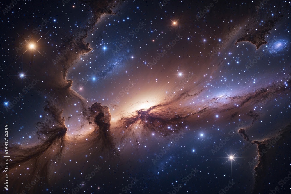 Fototapeta premium Vibrant Nebula Illuminated by Stars and Cosmic Dust in a Dazzling Galaxy