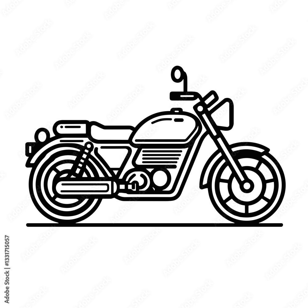 Fototapeta premium Classic vintage motorcycle illustration in black and white. Monochrome cruiser bike vector for automotive branding