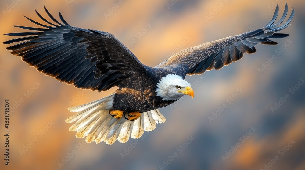 Obraz premium Majestic eagle soaring through golden light