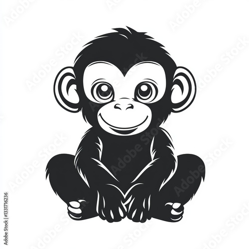 Adorable Black and White Cartoon Chimpanzee Illustration