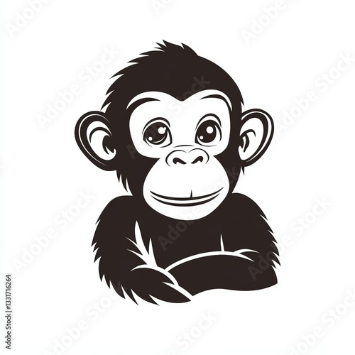 Adorable Black And White Chimpanzee Illustration