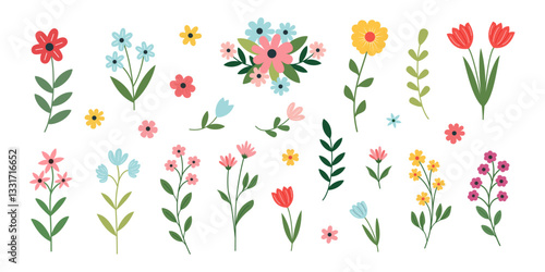Wallpaper Mural A stylish set of floral elements on a transparent background, featuring different flowers, tulips, and greenery. Ideal for weddings, invitations, greeting cards, posters, branding, and elegant designs Torontodigital.ca