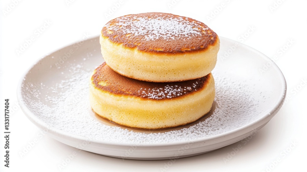 Soft and Fluffy Soufflé Pancakes on a Minimalist White Background Soft and Fluffy Soufflé Pancakes on a Minimalist White Background