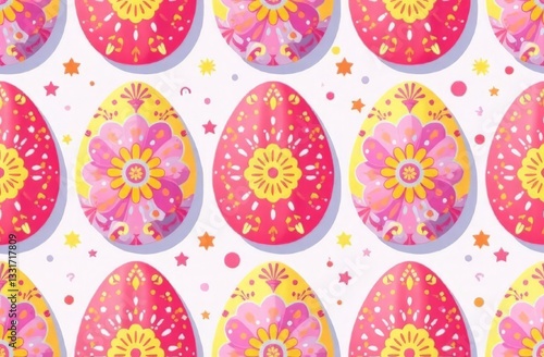 Pattern with  mandala-style Easter eggs in shades of pink