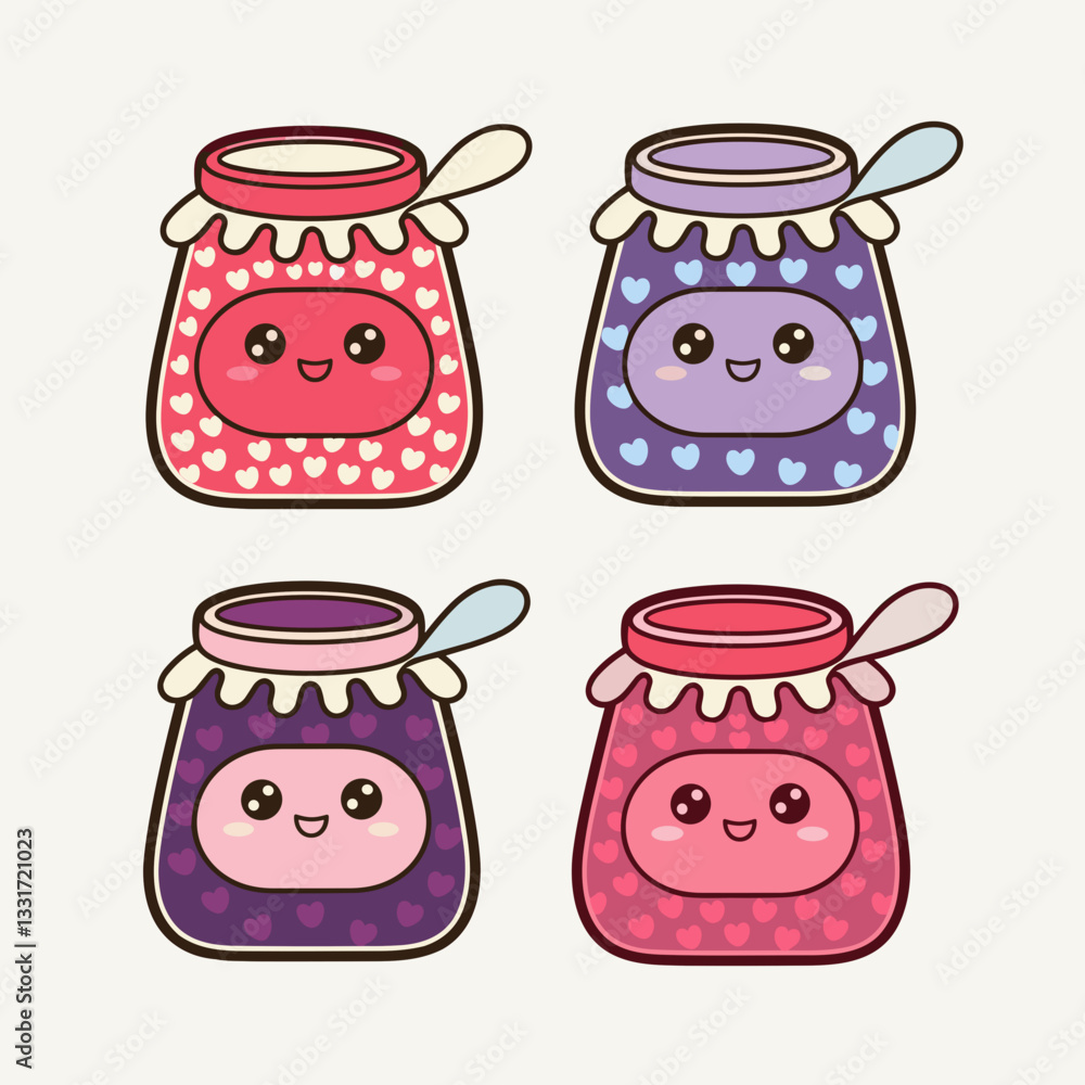 Kawaii vector art of jam icons with strawberry, blueberry, and raspberry flavors – Perfect for cute food-related content, branding, or food packaging. Kawaii vector art of jam icons with strawberry, blueberry, and raspberry flavors – Perfect for cute food-related content, branding, or food packaging.