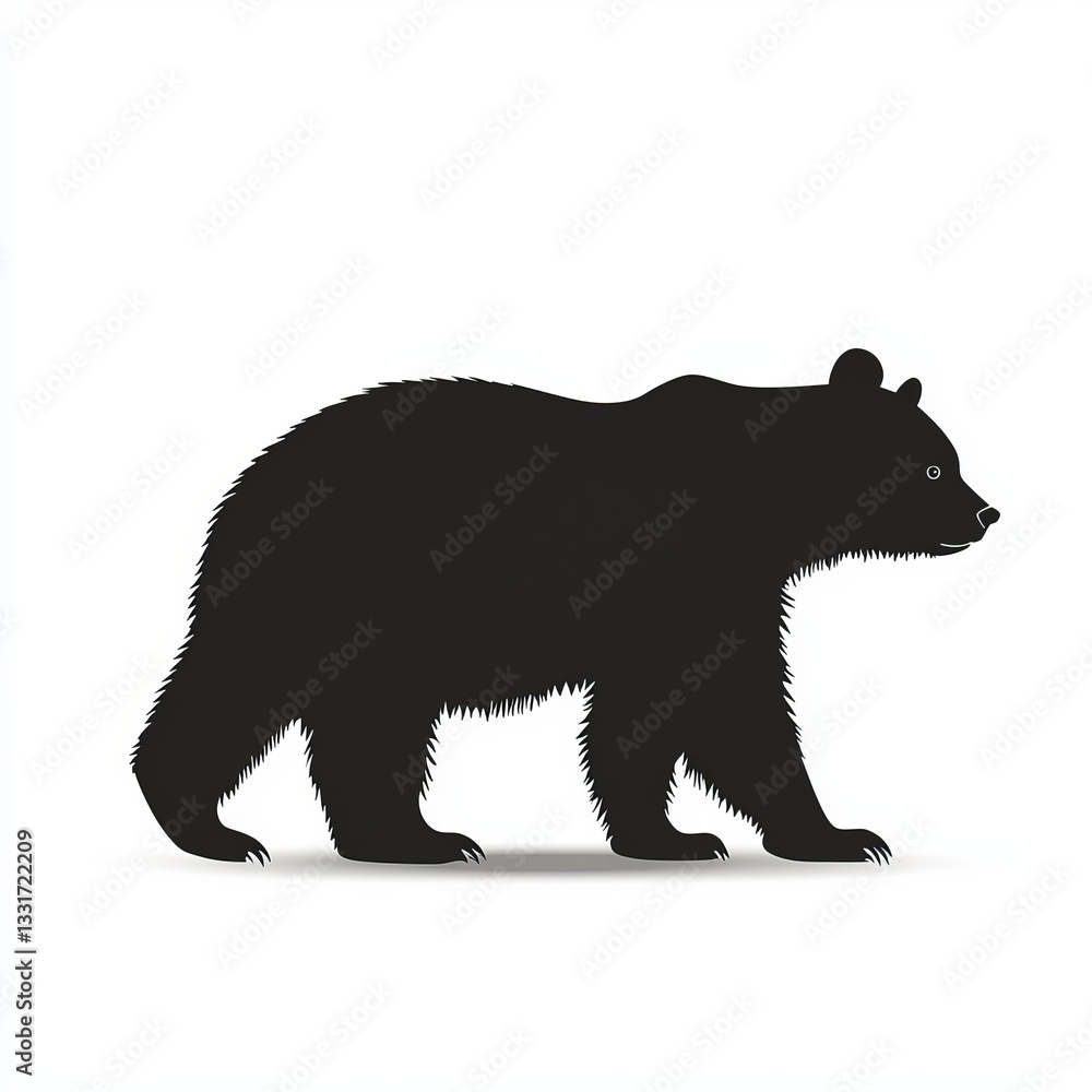 Fototapeta premium Black Bear Silhouette on White Background