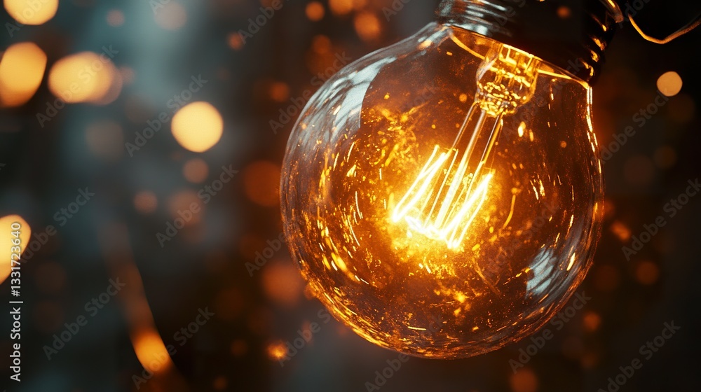 Glowing Lightbulb, Bokeh Background, Close-up Glowing Lightbulb, Bokeh Background, Close-up