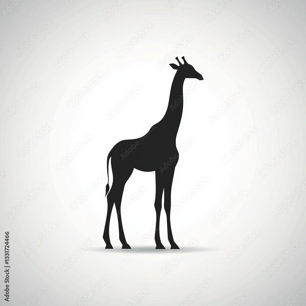 Fototapeta premium Black Giraffe Silhouette on Light Gray Background