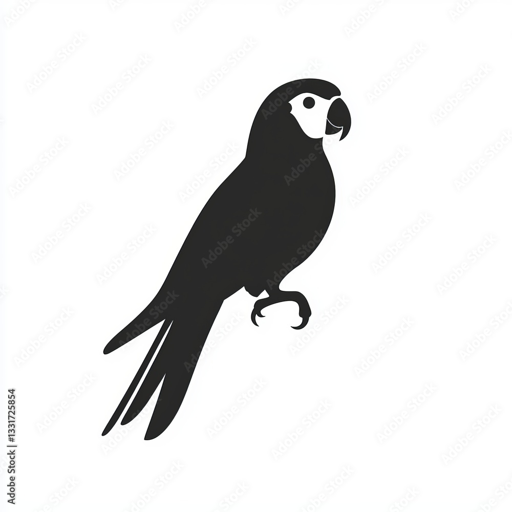 Fototapeta premium Black Parrot Silhouette on White Background