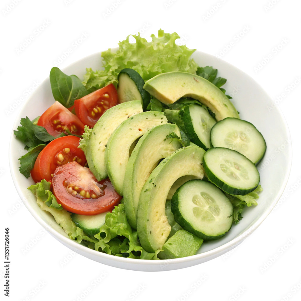 Fresh salad with avocado cucumber tomato and lettuce isolated on transparent background
Fresh salad with avocado cucumber tomato and lettuce isolated on transparent background
