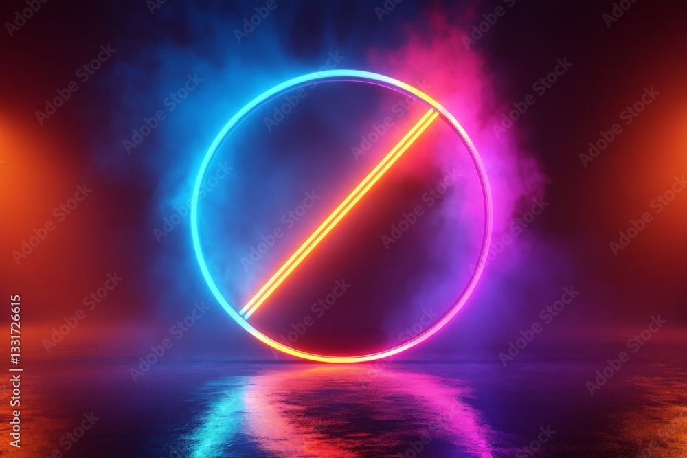 Obraz premium Neon circle with vibrant lights and fog creating an atmospheric ambiance in a dark setting