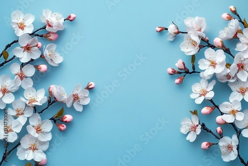 Wallpaper Mural Graceful cherry blossoms on a serene blue backdrop create a tranquil atmosphere perfect for spring-themed designs, greeting cards for Mother's Day, or weddings. Torontodigital.ca