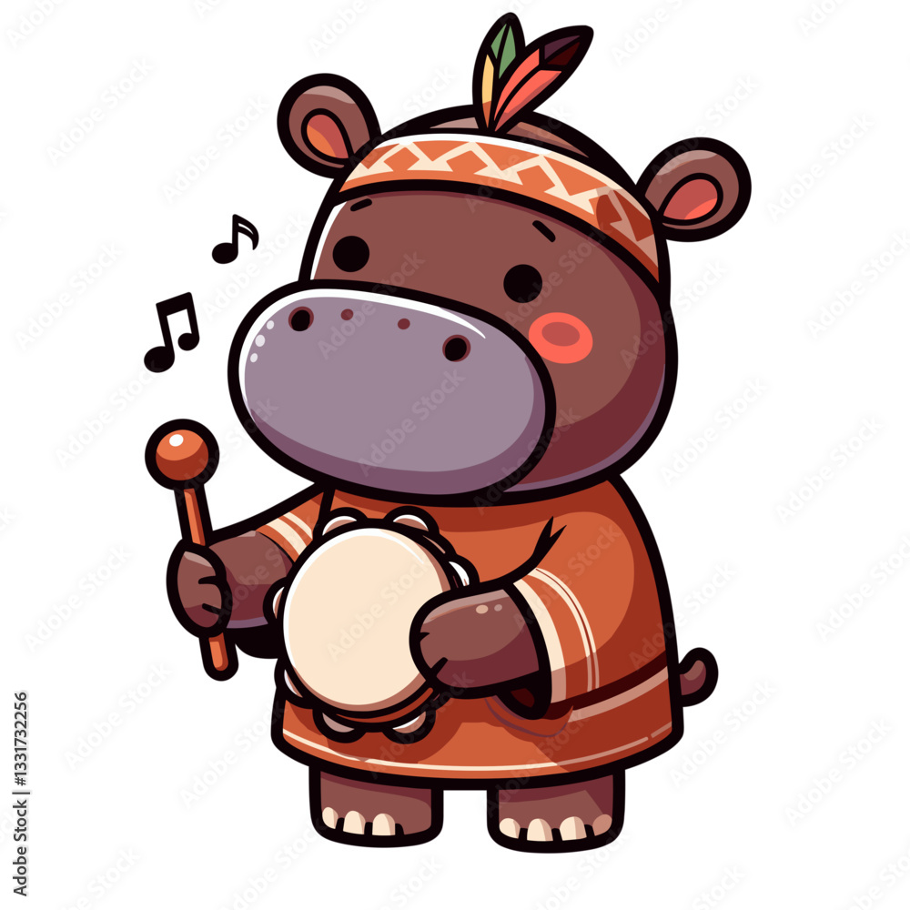 Native hippo drummer in traditional tribal costume with drum. Vector illustration for cultural celebrations, indigenous music and ethnic festival concepts. Native hippo drummer in traditional tribal costume with drum. Vector illustration for cultural celebrations, indigenous music and ethnic festival concepts.