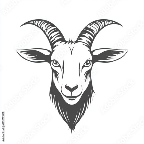 Detailed Grayscale Illustration of a Goat's Head