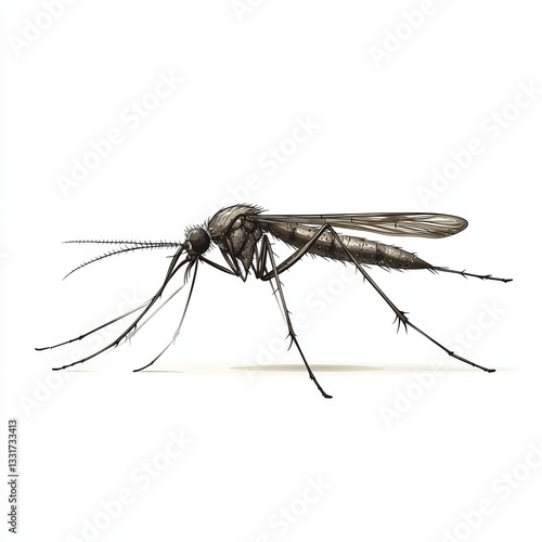 Detailed Grayscale Illustration of a Mosquito on White Background