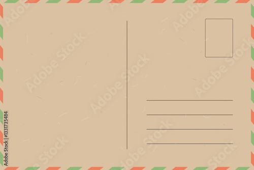blank postcard template with place for stamp and Christmas colors. craft paper texture