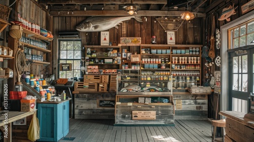 Charming Vintage Fishing Store Interior with Assorted Supplies
