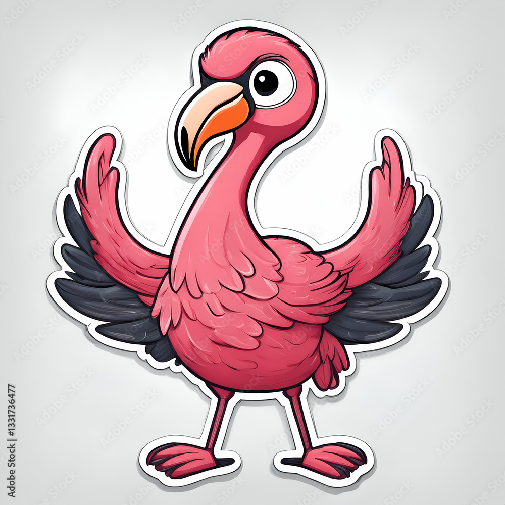 Obraz premium A Sassy Pink Flamingo Playfully Flaunting Its Vibrant Plumage In A Cheerful Cartoon Sticker With Bold Outlines And Bright Colors