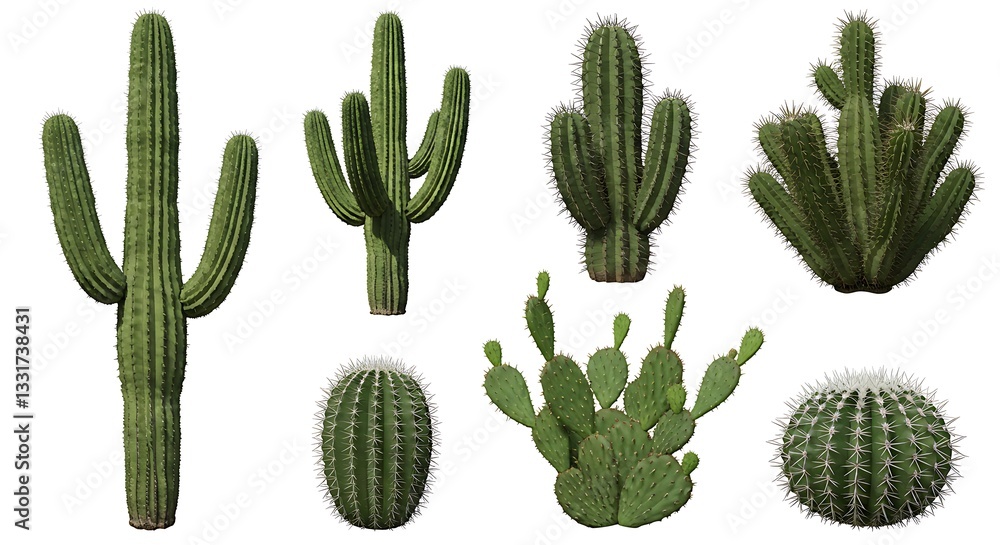 Various Desert Cactus Plants Green Spiky Botanical Illustrations Set Arid Wild Life Flora Image Various Desert Cactus Plants Green Spiky Botanical Illustrations Set Arid Wild Life Flora Image