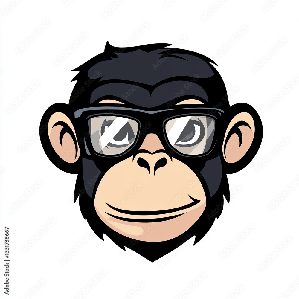 Fototapeta premium Friendly Chimpanzee Wearing Glasses Illustration