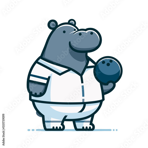 Athletic hippo boxer in white sports uniform ready to fight. Vector illustration for combat sports, fitness training and competitive boxing concepts.