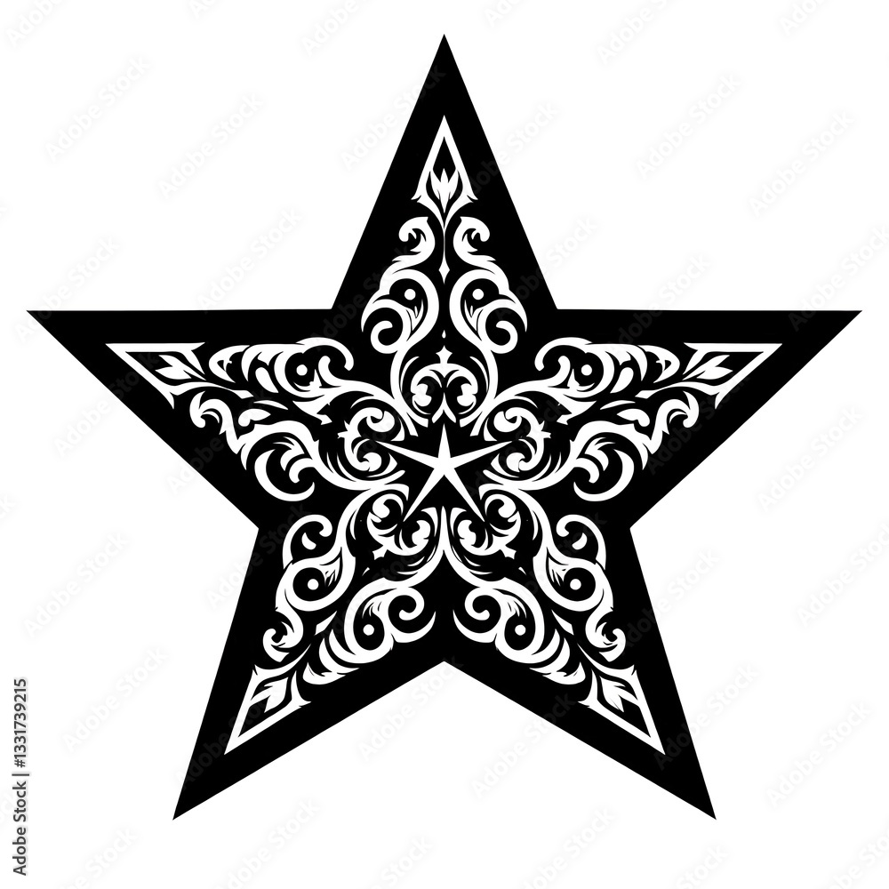 Obraz premium Tribal Star Ornamental Illustration – Black and White Symmetrical Design