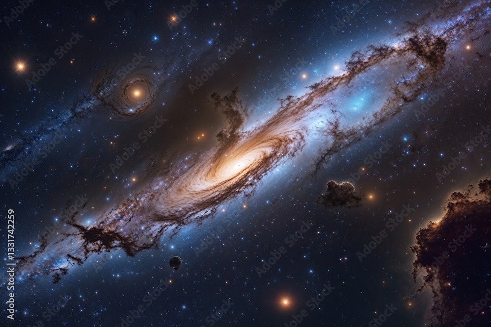 Naklejka premium Exploring Galaxies and Cosmic Marvels in Starlight and Shadows