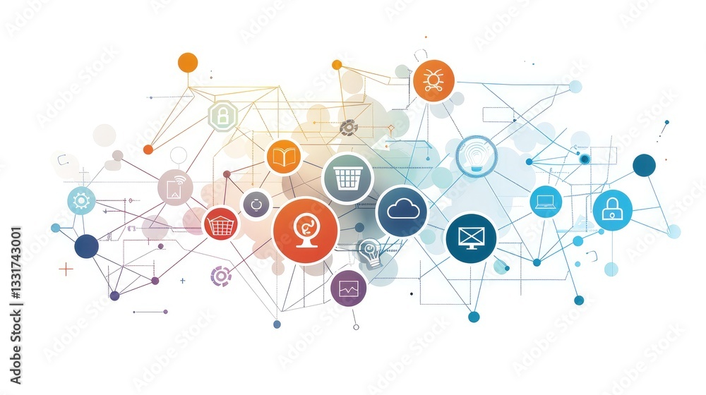 Network of Digital Icons Representing Technology and Connectivity Network of Digital Icons Representing Technology and Connectivity