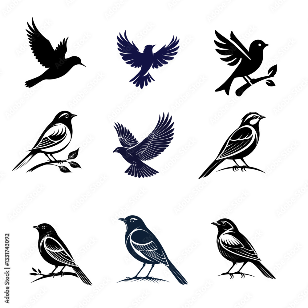 Bird silhouette illustration bundle vector Style with white background Bird silhouette illustration bundle vector Style with white background