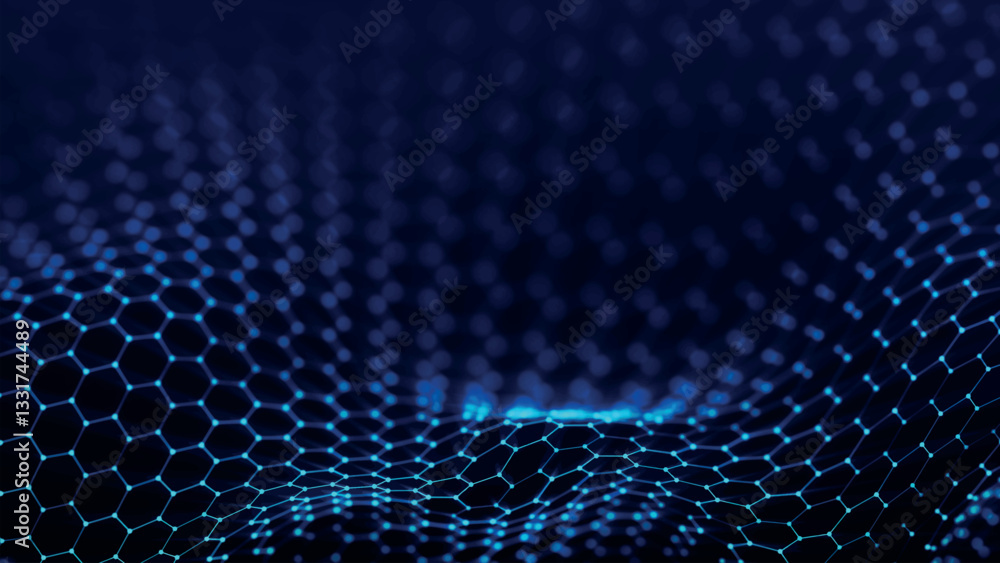 Futuristic hexagon background. Futuristic honeycomb concept. Particle wave. Geometric background. Abstract 3d vector illustration. Futuristic hexagon background. Futuristic honeycomb concept. Particle wave. Geometric background. Abstract 3d vector illustration.