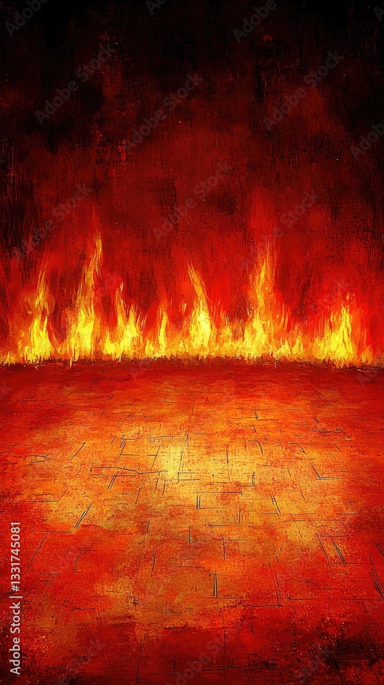 Fototapeta premium Fiery Inferno Background. Hellscape scene with intense heat. For digital design and dramatic effects