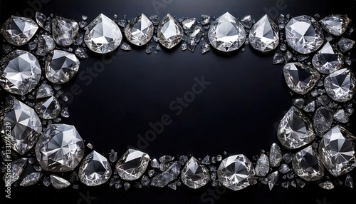 ダイヤモンド, 宝石, ジュエリー, ラグジュアリー, 高級, 光沢, 反射, 透明, クリスタル, 輝き, ブラック背景, エレガント, フレーム, 豪華, 精巧, 宝飾