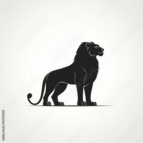 Majestic Black Lion Silhouette Against Gray Background