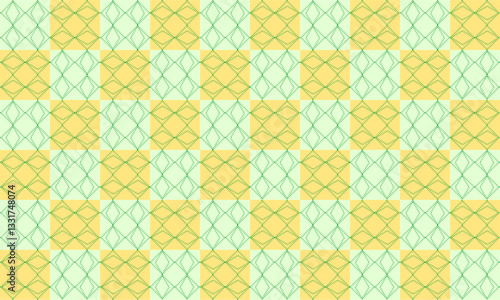 seamless geometric pattern with block of diamond, yellow and green diamond with border checkerboard repeat pattern, replete image, design for fabric printing, checkerboard rectangle