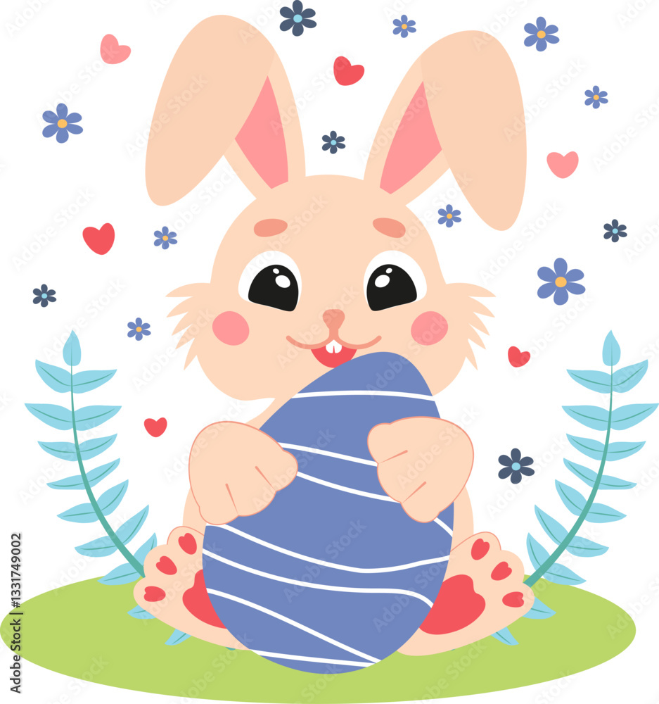 Cute Easter bunny holding an egg. Vector illustration on transparent background. Cute Easter bunny holding an egg. Vector illustration on transparent background.
