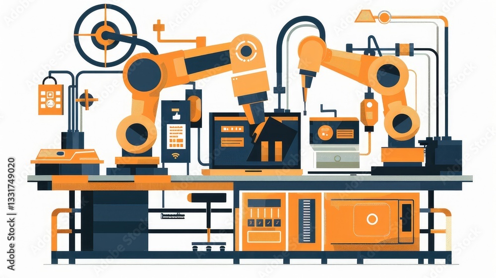 Fototapeta premium Robotic Arms Working in an Automated Production Line
