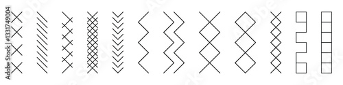 Embroidery stitches. Sewing machine lines different ornamental forms dividers and borders recent vector stiches templates set