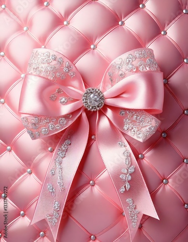 リボン, ピンク, サテン, 光沢, キルティング, 真珠, クリスタル, ラグジュアリー, エレガント, 装飾, ジュエリー, きらめき, 繊細,