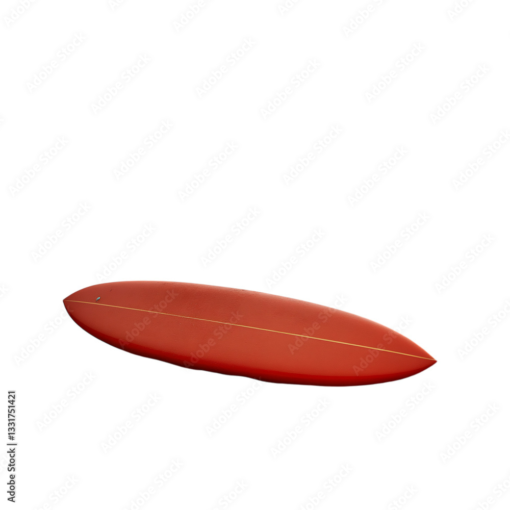 A Red Surfboard Floating in Dark Water Isolated on Transparent Background A Red Surfboard Floating in Dark Water Isolated on Transparent Background