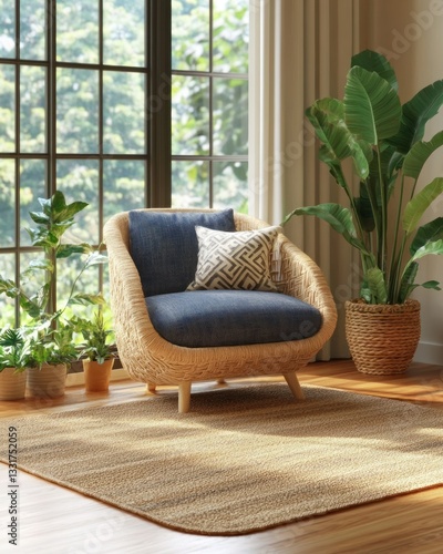 Wallpaper Mural Cozy Armchair Natural Fiber Rug Sunlit Living Room Interior Design Torontodigital.ca